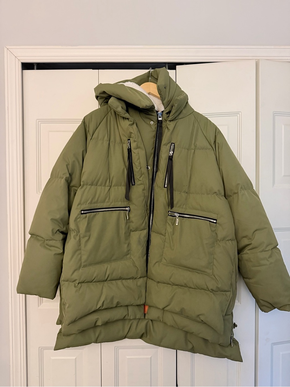 Olive Green Oversized Hooded Puffer Coat